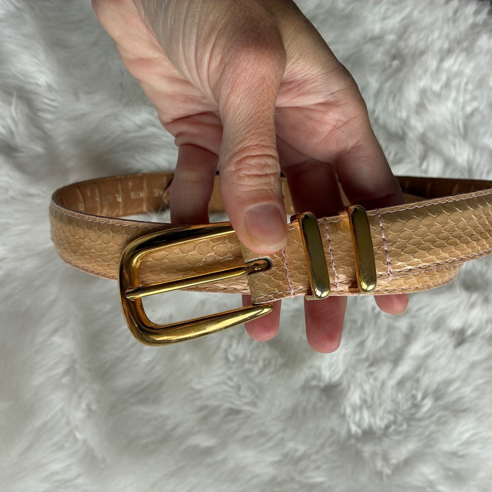 Womens Genuine Snake Skin Belt Tan Gold Buckle Textured Exotic 30-34 Inch Waist